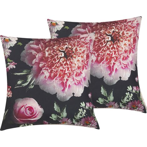 Conjunto de 2 cojines decorativos multicolor cuadrados estampado de flores 45 x 45 cm decoración moderna Hedera (1/5)