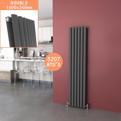 ELEGANT Radiators Double 1600 x 360mm Anthracite Oval Column Kitchen Panel Heater Designer Vertical Radiator (1/5)