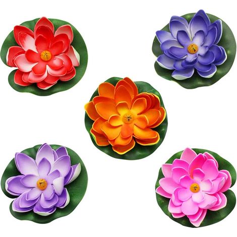 Nymphéa Artificiel Flottant - Fleur de Lotus en Mousse Souple Étanche - Décoration pour Étang Aquarium Mariage - 5 Pièces (1/5)