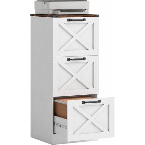 Caisson de bureau - HOMCOM - 3 tiroirs, dossiers suspendus pour formats lettre/A4, style rustique - bois - 40x40x101cm - blanc