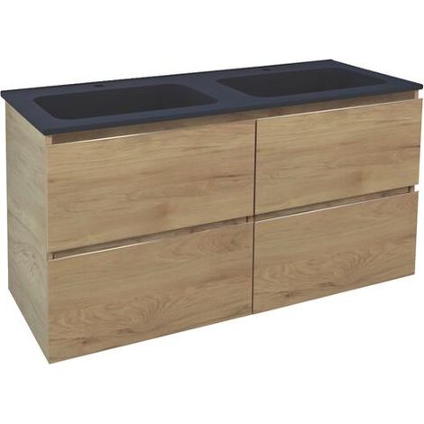 ONDEE ZEN - Meuble salle de bain à suspendre TRENDY - 120cm -4 tiroirs - Bois- Plan noir (1/3)