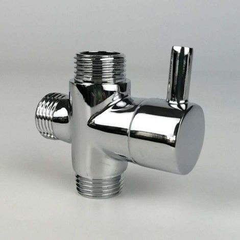 Umstellventil, G1/2-Außengewinde, Messing-T-Adapter, verchromtes Duscharmatur-Zubehör, 3-Wege-Wasserumsteller, Füllventil (1/4)