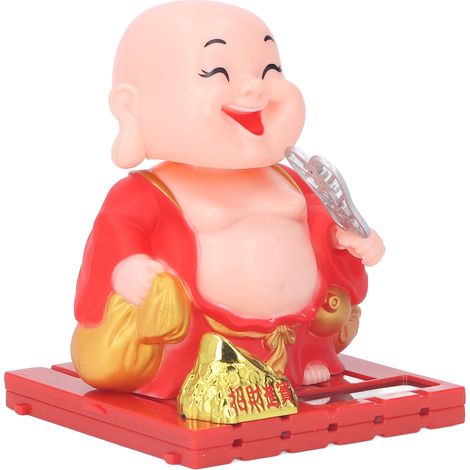 Décoration de moine avec statuette de Bouddha à main tremblante, alimentée à énergie solaire, pour la maison ou la voiture, rouge (taille L). (1/5)