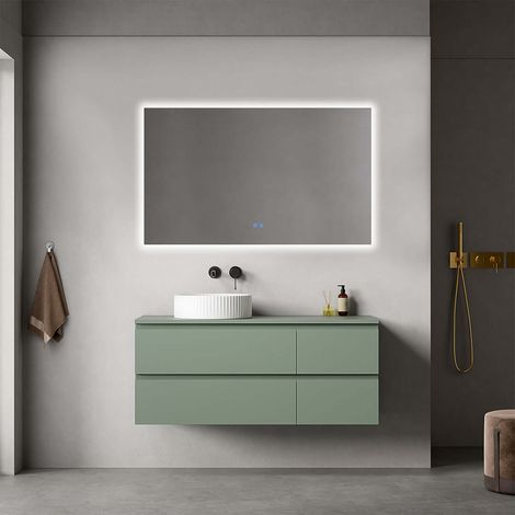 Mobile bagno sospeso reversibile 120 cm Verde Salvia per Lavabo d'appoggio Specchio Quadro Retroilluminato - Fiji Paint Top (1/4)