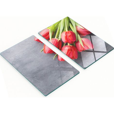 Tableros decorativos multifuncionales de vidrio con tulipanes rojos, 2x30x52 cm.