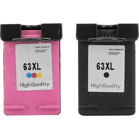 2 Cartouches d'encre haute capacité 63XL noir pour imprimantes HP OfficeJet 3830 3831 3832 3833 - Accessoires d'impression performants (1/5)