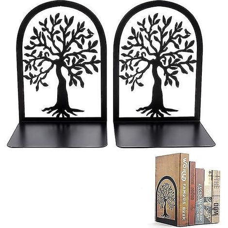 serre-livres Noir 1 Paires, Mini Porte Livre, Sparateur Livre Arbre De Vie En Metal, Pour Dcoration Bureau, Enfants, Coles, Design, Cd, Librairie (1/5)
