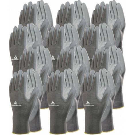 12 paires de Gants tricot polyamide / paume polyuréthane VE702PG DELTA PLUS - Taille: 10 (1/3)