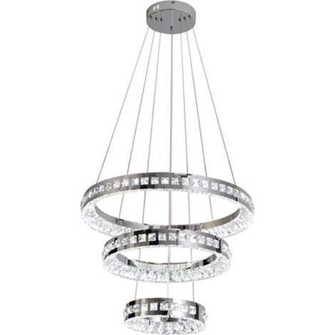 Trade Shop - LAMPADARIO LED A SOSPENSIONE SOFFITTO 46W CCT 3 ANELLI DECORATI CRISTALLI ACRILICO B50-3C -