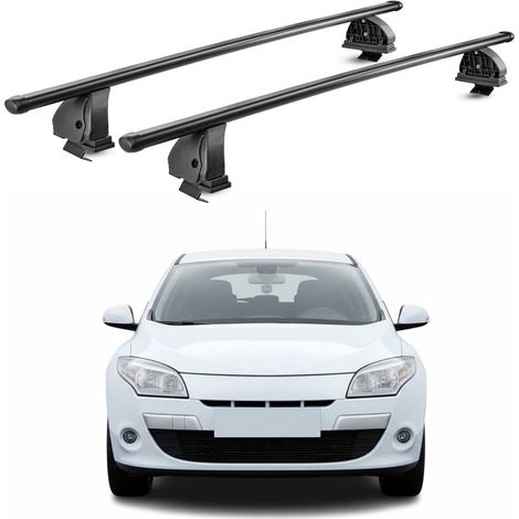 OMAC Stahl Dachträger Querträger Renault Megane III Schrägheck Kombi 2009-2016 5Tür – TÜV / DIN 75302:2019 – Abschließbar – Max. 75 kg – 2 Stangen – Schwarz (1/5)