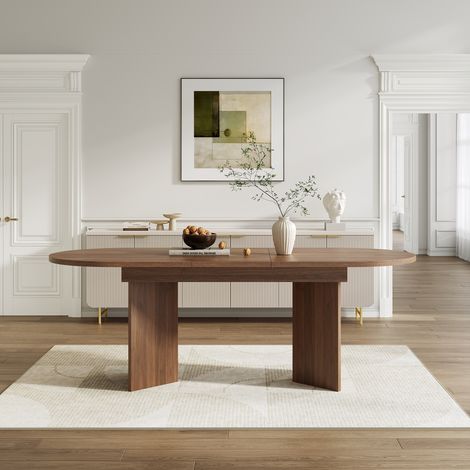 Table à manger extensible 120/160 cm noyer, coins arrondis, 4-6 personnes, style moderne, MDF