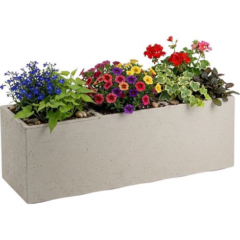 Maceta Betonique con ruedas, hormigón reciclado, color beige, 90x30xh30 cm (1/5)
