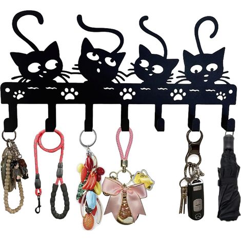 Soporte metálico para llaves de pared, 7 ganchos, color negro, soporte creativo para llaves, gancho decorativo de metal para pasillo, ideal para cocina, entrada, corredor, dormitorio y decoración del  (1/5)