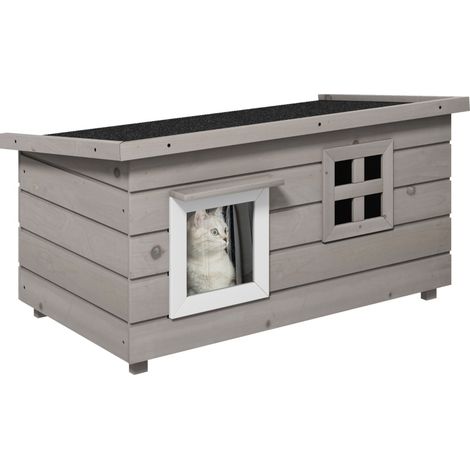 Cuccia per gatti in legno impermeabile con tetto in asfalto apribile 87x52x44 cm (1/4)