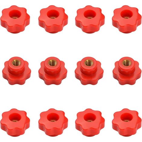 M6-Stern-Klemmgriff, 12 Stück, aus Messing und rotem Kunststoff, Innengewinde, für Industrieanlagen