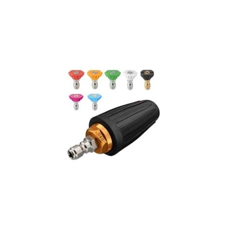 Ugello turbo per idropulitrice, ugello rotante con 7 punte, attacco rapido da 1/4", 4000 Psi, nero, (406689), kit getti per idropulitrice, ugello rotante ad alta pressione - - Crezuo