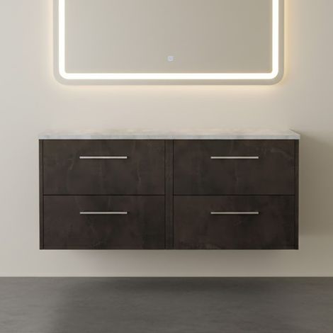 Hudson Reed Juno Wall Hung 4-Drawer Vanity Unit with Bellato Grey Worktop 1200mm Wide - Metallic Slate (1/4)