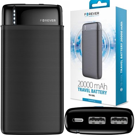 Powerbank da 20000 mAh con indicatore di carica a LED, caricabatterie portatile, colore nero. (1/5)