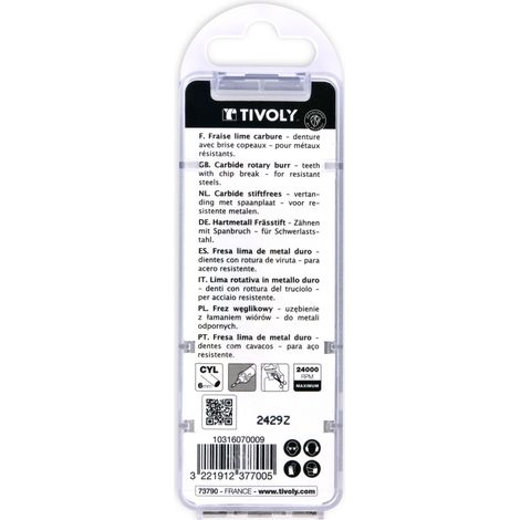 Tivoly - 3 frese a lima rotative in carburo Ø 8mm Dentiatura normale con rompi trucioli attacco da 6mm