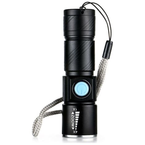 Mini-USB-Taschenlampe aus Aluminiumlegierung (schwarz), starke LED-Taschenlampe, wiederaufladbar (1/3)