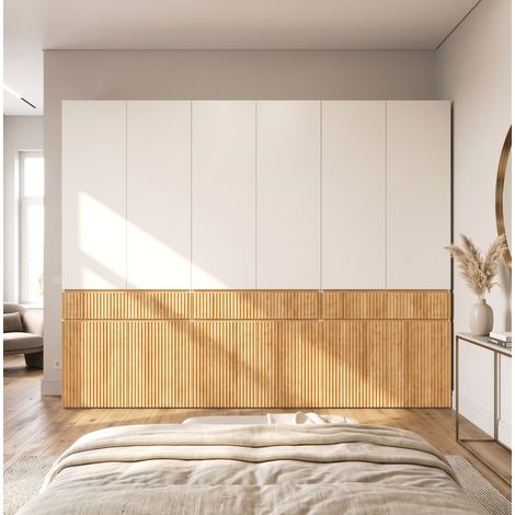 Armadio a 12 ante 270x50x200 cm con 3 cassetti, rovere chiaro e grigio DESVIAE (1/5)