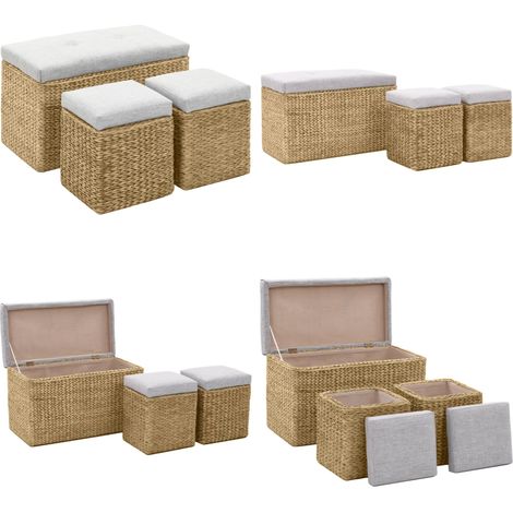 Sitzbank mit 2 Ottomanen Seegras Grau - Seegrasbank - Wohnzimmer Dekoration - Sitzgruppe - Lounge Sofa - Outdoor Bank - Home & Living (1/5)