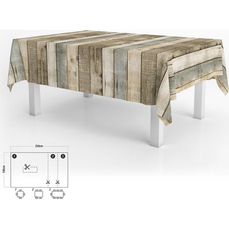 ORYX Tovaglia rettangolare in legno a listelli impermeabile antimacchia PVC 140 x 250 cm. Tagliabile per uso interno ed esterno (1/4)