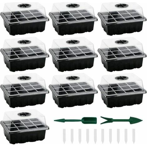 Lot de 10 mini Serres pour Semis avec 120 Alvéoles, plateau et couvercle, Plateaux Durables pour la Culture de Graines et le démarrage des plantes (1/5)