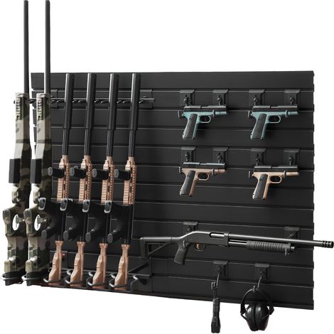 Support Mural pour Armes à Feu, Porte Fusils Modulaire Capacité 6 Fusils, pour Rangement Exposition Carabines et Matériels de Tire Maison Bureau Magasin Jeu, Râtelier d'Armes Mural Vertical (1/5)