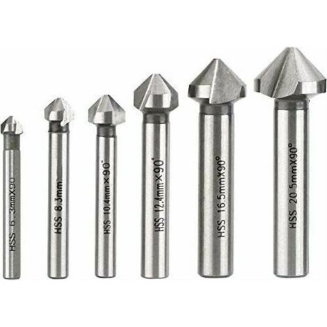 Fraise à Chanfreiner, Fraise Conique Métal Foret à Noyer en Acier Rapide HSS 6.3/8.3/10.4/12.4/16.5/20.5mm 6 PCS - (1/4)