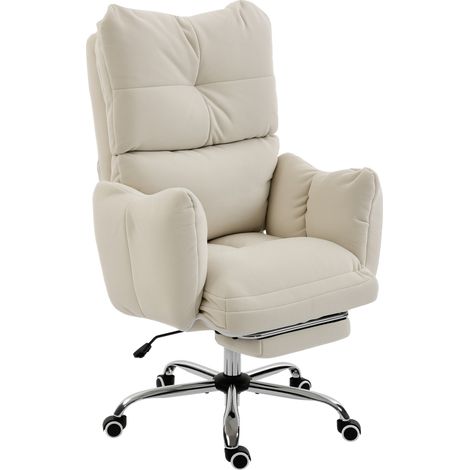 Fauteuil de bureau pivotant ergonomique avec repose-pieds, dossier haut réglable, fonction bascule, tissu en flanelle de neige (1/5)