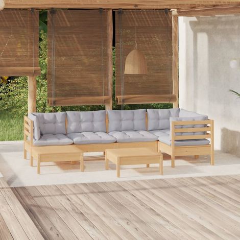 Juego de muebles de jardín 7 pzas y cojines madera maciza pino vidaXL (1/5)