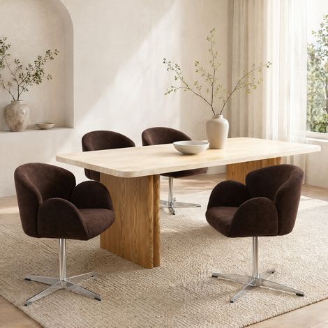 Chaise pivotante en tissu marron 360° avec structure en métal brillant, siège rembourré confortable pour salle à manger, cuisine ou bureau – CHICFURN (1/5)