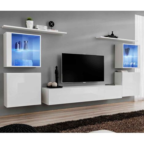 Meuble TV Mural Design "Switch XIV" 320cm Blanc (1/4)