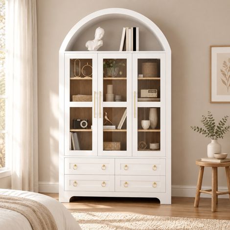 Buffet de cuisine 71x38x106,5 cm blanc en MDF avec verre, rangement petits espaces - CHICFURN (1/5)