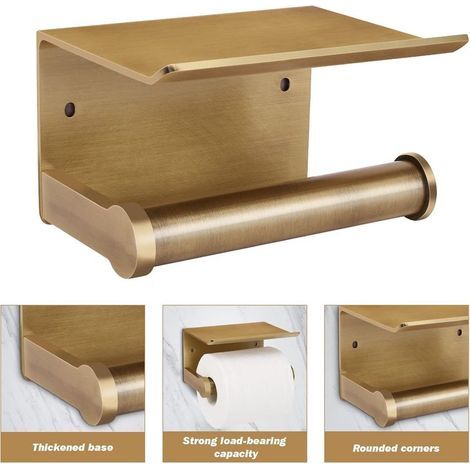 Porte-Papier hygiénique avec étagère, Support Mural pour Papier hygiénique avec étagère de Rangement, Aluminium (1/2)