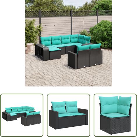 Gartenmöbel - 10-teiliges Gartensofa-Set mit Kissen, schwarzes Polyrattan (1/5)