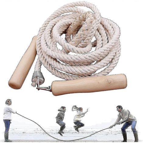 Corde à sauter de 3 à 10 m de long, corde à sauter multijoueur, longue corde à sauter avec poignée en bois, corde à sauter double Dutch idéale pour les groupes en équipe (3 m) (1/4)