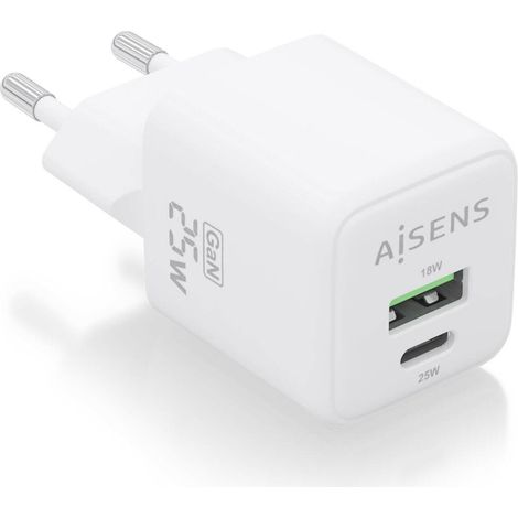 Cargador Gan de Pared Aisens ASCH-25W2P014-W/ 1xUSB Tipo-C/ 1xUSB/ 25W (1/2)