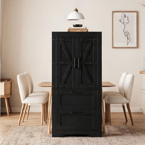 Buffet coloris noir en MDF 60 x 30 x 128 cm (1/5)