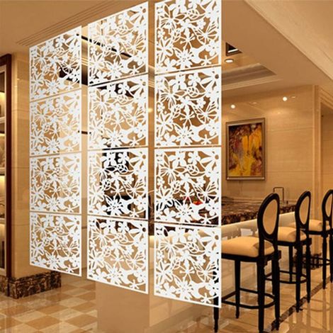 12 Pcs 40cm x 40cm White Hanging Room Divider with Hollow Flower and Bird Pattern, Home Decor, Privacy Screen, Folding Screen (1/4)