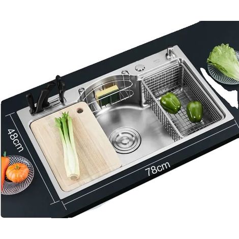 Évier de cuisine, en acier inoxydable, design sous plan, UN ENSEMBLE (1/2)