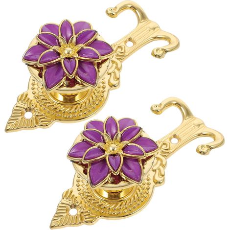 Lot de 2 crochets muraux décoratifs en forme de fleur, violets, pour le rangement de la salle de bain, de la cuisine et de la chambre. (1/5)