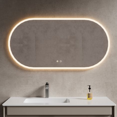 Miroir Salle de Bain avec éclairage LED 120x60cm,Ovale,Miroir Mural avec 3 Couleurs de Lumière Dimmables,Mémoire,Anti-Buée,IP44,Verre Trempé HD (1/5)