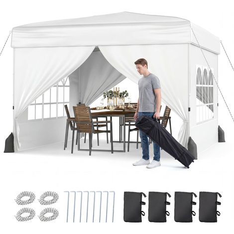 COSTWAY Gazebo da Esterno 3 x 3 m, Tendone da Giardino Pieghevole in Tessuto Oxford con Parete Rimovibili, Finestre Trasparenti, Porta e Borsa da Trasporto, per Cortile e Festa Campeggio (Bianco) (1/5)