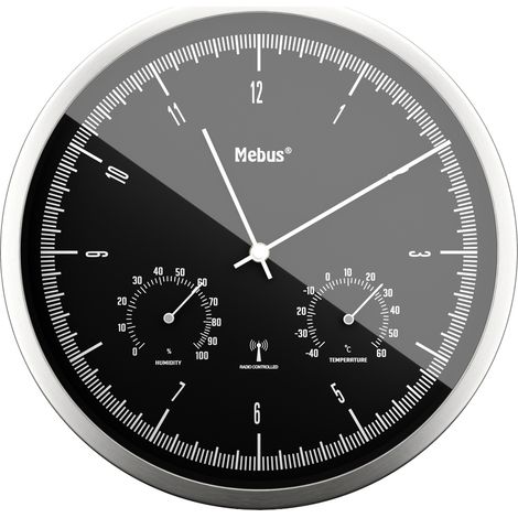 Mebus 19777 Funk Wanduhr 25 cm x 5 cm Silber Leisegang-Uhrwerk (1/5)