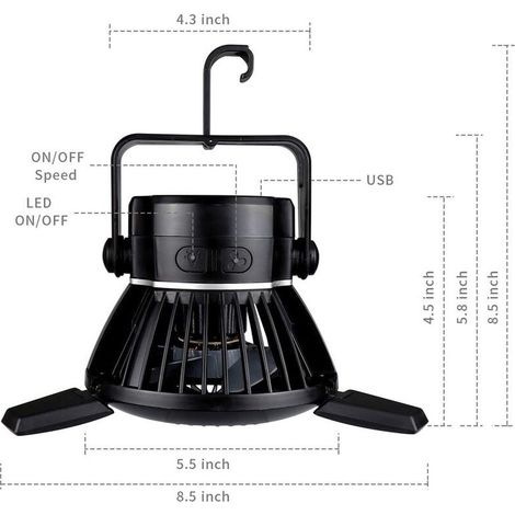 Ventilateur de Camping avec Ventilateur de Tente Portable léger Ventilateur de Camping Rechargeable pour Tente Ventilateur Solaire avec Crochet de Suspension Ventilateur de bureau USB (1/4)