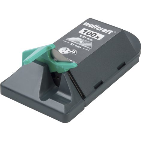 wolfcraft - Lot de 100 Lames Trapèze avec Distributeur - Longueur 61 mm. Épaisseur 0.65 mm - réf. 4309000