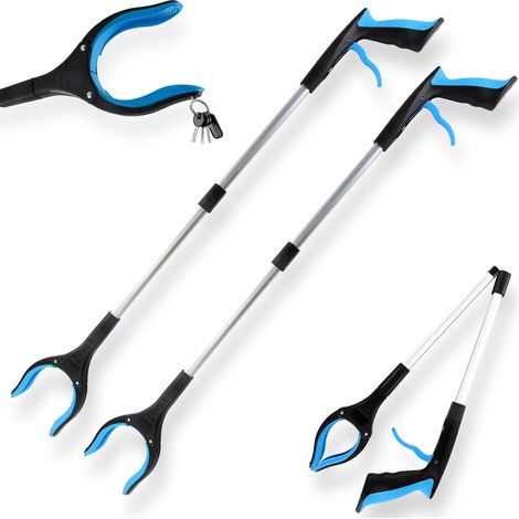 2er-Set Teleskopgreifer – 82 cm – Leichtes Aluminium – 360° drehbarer Kopf und Magnet – Garten und Haushalt – Blau (1/5)