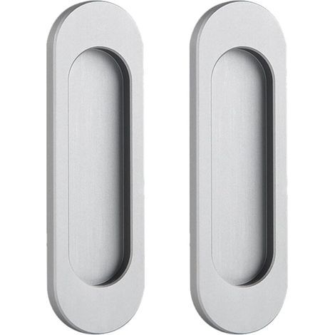 Lot de 2 poignées ovales coulissantes auto-adhésives en alliage d'aluminium, sans perçage, pour portes coulissantes, fenêtres et placards (gris mat, 100 mm) (1/4)